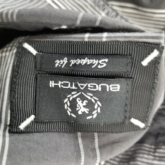 Bugatchi Shaped Fit Men's Flip Cuff Charcoal Plaid Long Sleeve Shirt Sz M - Picture 10 of 10